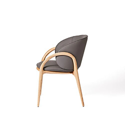 Avis JLC KREATION Chaise en cuir gris foncé et pied bois clair HOBY (lot de 2)