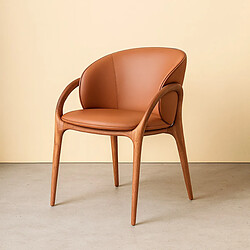 JLC KREATION Chaise en cuir terracotta et pied bois noyer HOBA (lot de 2)
