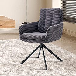 JLC KREATION Lot de 2 chaises pivotantes en velours côtelé gris LOUCY