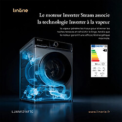 LINARIE Lave-linge hublot LJWM1214FTG Gris 12kg 1400 tours moteur Direct Drive 14 programmes pas cher