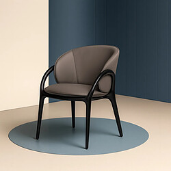 JLC KREATION Chaise en cuir gris foncé et pied noir HOBO (lot de 2)