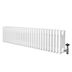 Monstershop Radiateur Traditionnel à 4 Colonnes & Vannes 300 x 1370 mm en Acier Blanc