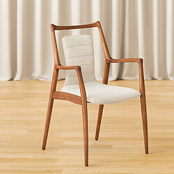JLC KREATION Chaise de salle à manger en tissu beige et bois massif YO (lot de 2)