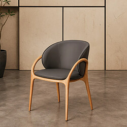 JLC KREATION Chaise en cuir gris foncé et pied bois clair HOBY (lot de 2)