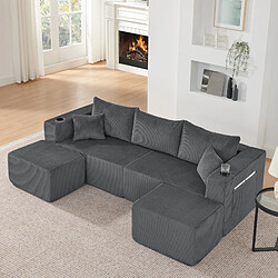 Smartue Canapé d'angle modulaire 3 places, compressé, gris