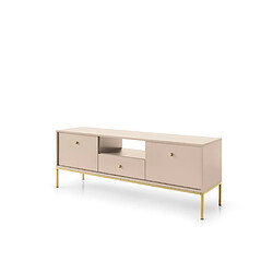 3XELIVING Meuble TV, beige sable, 153,4 x 56,2 x 39 cm, pieds dorées