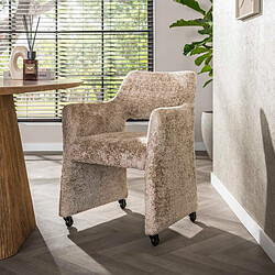 JLC KREATION Chaise-fauteuil en tissu beige avec roulettes Ely (lot de 2)