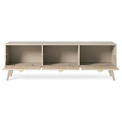 Avis 3XELIVING Meuble TV : Beige sable / Chevrons scandi, pieds Bois, 158 x 52 x 38cm