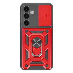 Mayaxess Coque pour Galaxy S25 FE avec Cache Caméra Coulissante et Bague Magnétique Rouge