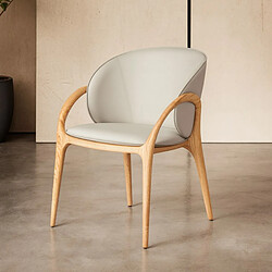 JLC KREATION Chaise en cuir gris clair et pied bois clair HOBY (lot de 2)