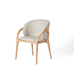 JLC KREATION Chaise en cuir gris clair et pied bois clair HOBY (lot de 2)