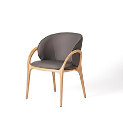JLC KREATION Chaise en cuir gris foncé et pied bois clair HOBY (lot de 2)