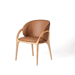 JLC KREATION Chaise en cuir marron et pied bois clair HOBY (lot de 2)