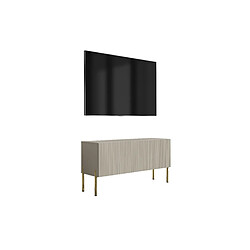 3XELIVING Meuble TV avec façade rainurée, Cachemire, pieds droits dorés, 100 × 32 × 52 cm