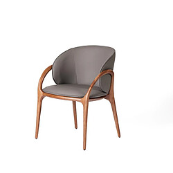 JLC KREATION Chaise en cuir gris foncé et pied bois noyer HOBA (lot de 2)