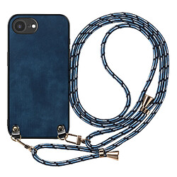 Avizar Coque pour iPhone 17e Effet Cuir Vintage avec Cordon Réglable Bleu nuit