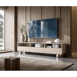 3XELIVING Meuble TV Cachemire avec étagères et portes – Design moderne, pieds boule, 160 x 44 x 39 cm