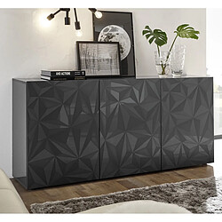 JLC KREATION Buffet bas moderne laqué gris 3 portes 180cm CAPRI