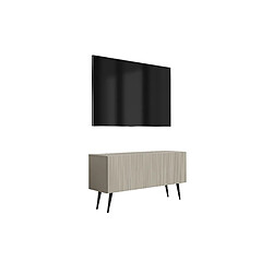 3XELIVING Meuble TV à façade rainurée 100, Cachemire, pieds inclinés noirs, 100 × 32 × 52 cm