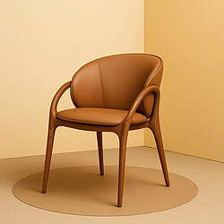 JLC KREATION Chaise en cuir marron et pied bois noyer HOBA (lot de 2)