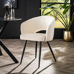 JLC KREATION Chaise fauteuil avec accoudoirs tissu bouclé blanc BOBO (lot de 2)