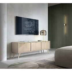 Acheter 3XELIVING Meuble TV : Beige sable / Chevrons scandi, pieds Bois, 158 x 52 x 38cm