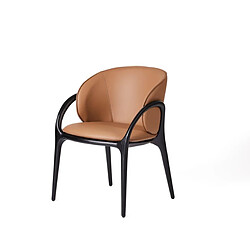 JLC KREATION Chaise en cuir marron et pied noir HOBO (lot de 2)