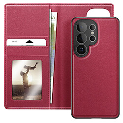 Mayaxess Étui Portefeuille 2 en 1 pour Galaxy S26 Ultra avec Coque Détachable Rouge