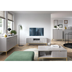 3XELIVING Meuble TV : Gris, or, 154 x 56 x 39 cm, poignées dorées pas cher