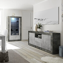 Avis JLC KREATION Vitrine moderne gris oxyde et gris béton 2 portes 110cm NIO