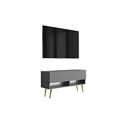 3XELIVING Meuble TV : Anthracite, pieds obliques dorés, LED blanche, 100 × 32 × 52 cm