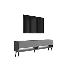 3XELIVING Meuble TV : Anthracite, pieds obliques noirs, LED blanche, 170 × 32 × 52 cm