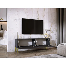 Avis 3XELIVING Meuble TV : Anthracite, pieds dorées, 140 x 52 x 32 cm