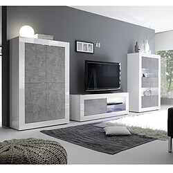 Avis JLC KREATION Vitrine moderne 4 portes blanc et gris béton 100cm CALIA