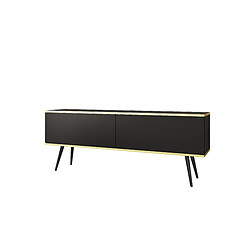 3XELIVING Meuble TV, Noir, pieds Noir, 135 x 30 x 52 cm, Push to Open