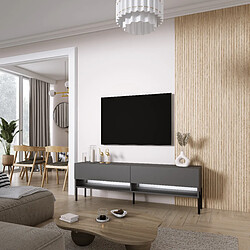 3XELIVING Meuble TV : Anthracite, pieds droits noirs, LED blanche, 170 × 32 × 52 cm