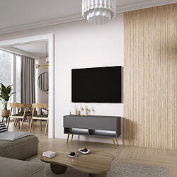 3XELIVING Meuble TV : Anthracite, pieds obliques dorés, LED blanche, 100 × 32 × 52 cm