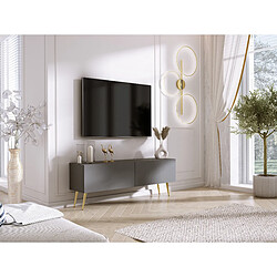 3XELIVING Meuble TV : Anthracite, pieds dorées, 140 x 52 x 32 cm