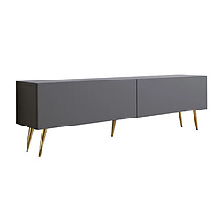 3XELIVING Meuble TV : Anthracite, pieds dorées, 170 x 52 x 32 cm