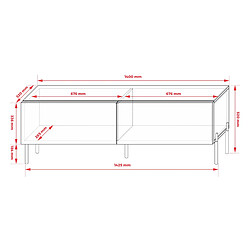 3XELIVING Meuble TV : Anthracite, pieds dorées, 140 x 52 x 32 cm pas cher