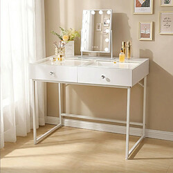 FENCHILIN Coiffeuse avec Miroir à Éclairage LED Dimmable Blanc 100cm 2 Tiroirs