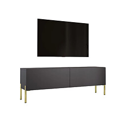 3XELIVING Meuble TV : Anthracite, pieds dorées, 140 x 52 x 32 cm
