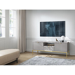 Avis 3XELIVING Meuble TV : Gris, or, 154 x 56 x 39 cm, poignées dorées