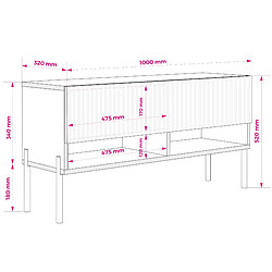 Acheter 3XELIVING Meuble TV avec façade rainurée, noir mat, pieds droits noirs, 100 × 32 × 52 cm