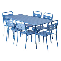 Concept Usine Ensemble table de jardin 160 cm et 6 chaises bleu BERGAME