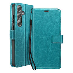 Mayaxess Étui Portefeuille pour Galaxy S25 FE avec Dragonne et Fonction Stand Turquoise