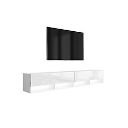 3XELIVING Meuble TV : (2 x 100) Blanc Mat / Blanc Brillant, LED blanc, 200 × 32 × 34 cm