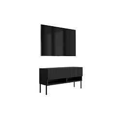 3XELIVING Meuble TV avec façade rainurée, noir mat, pieds droits noirs, 100 × 32 × 52 cm 