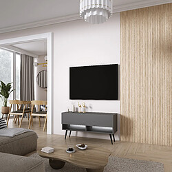 3XELIVING Meuble TV : Anthracite, pieds obliques noirs, LED blanche, 100 × 32 × 52 cm