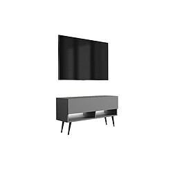 3XELIVING Meuble TV : Anthracite, pieds obliques noirs, LED blanche, 100 × 32 × 52 cm